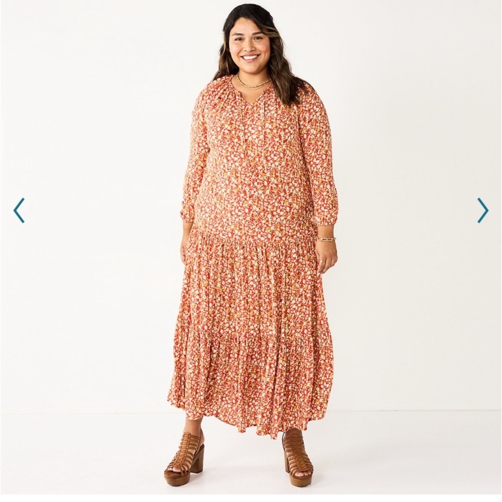 Sonoma Floral Tiered Maxi Long Sleeve Micro Floral Maxi Dress Sz large